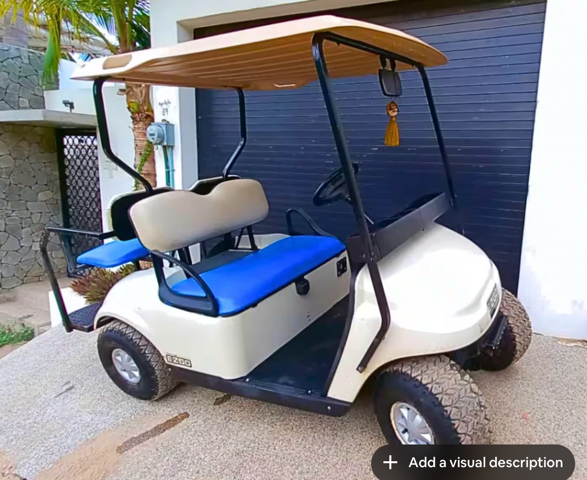 Actual Casa Luuma golf cart available to rent upon request